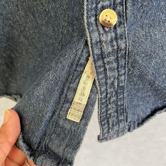 Triple Five NYC Soul Denim Shirt Mens M/L Collarless Blue Jean Button Up Vintage - Picture 3 of 16